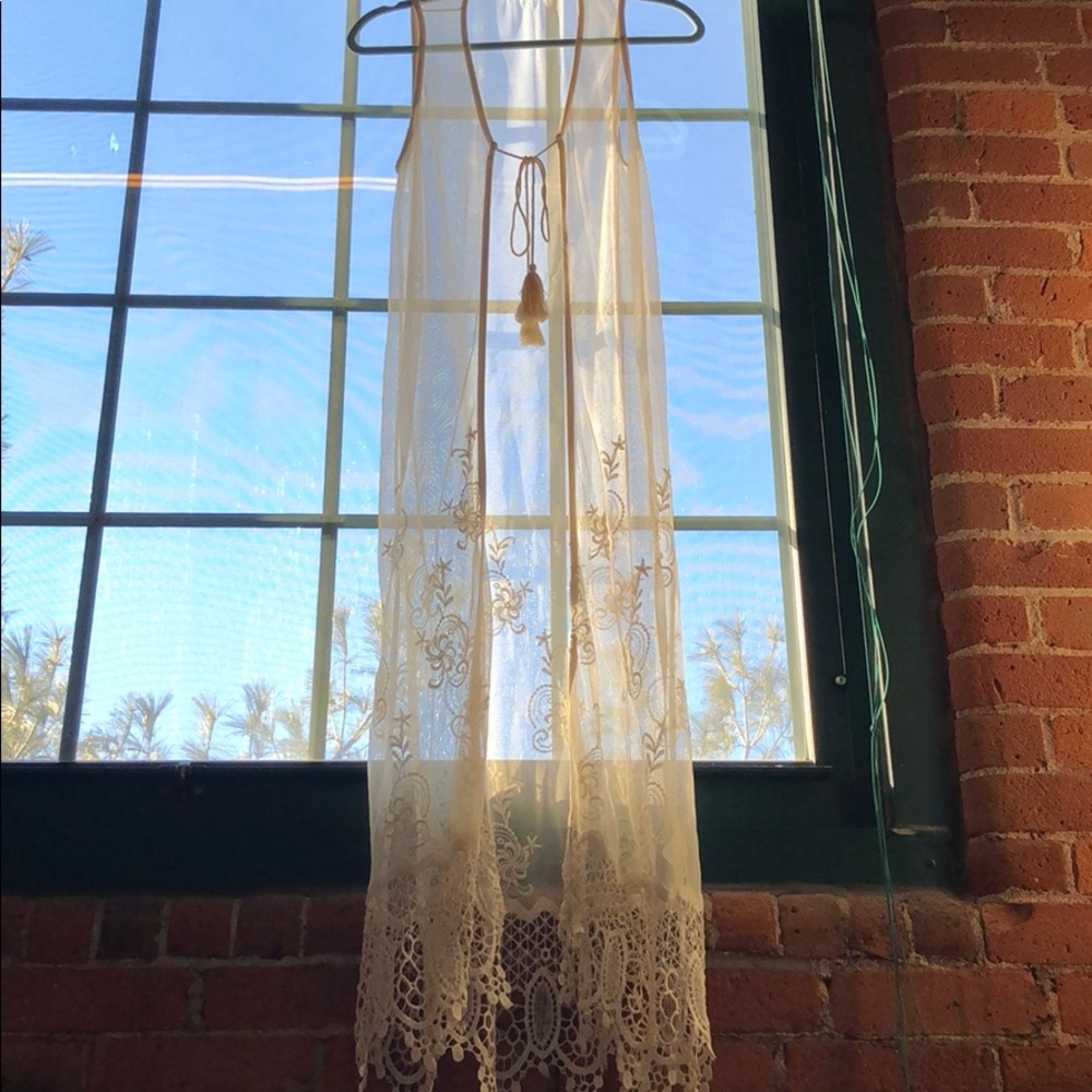 Boho Crochet Brim Sheer Long Vest